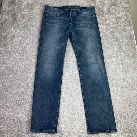 7 For All Mankind Standard Jeans Men's 36X32 Blue Straight Mid-Rise Dark Denim - Picture 1 of 13